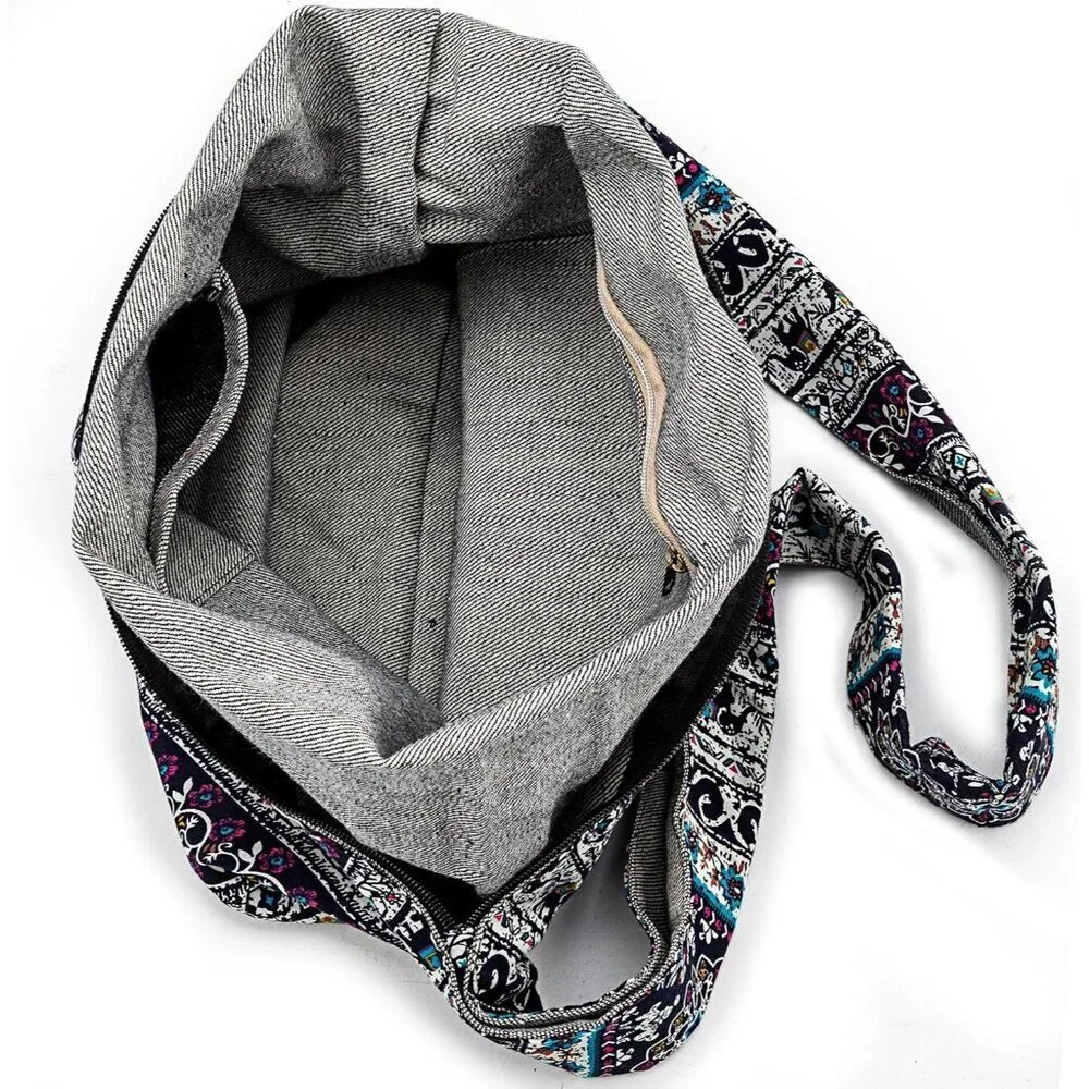 Hippie Cotton Crossbody Bag Unisex Large Sling Boho Shoulder Purse